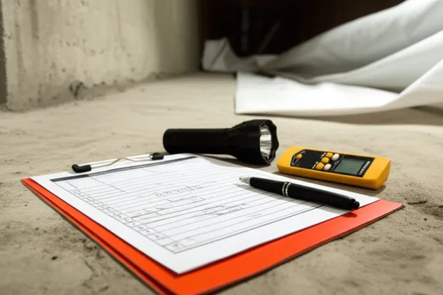 Home inspector using a flashlight to examine attic framing and insulation depth in a Seattle-area home during a pre-sale inspection