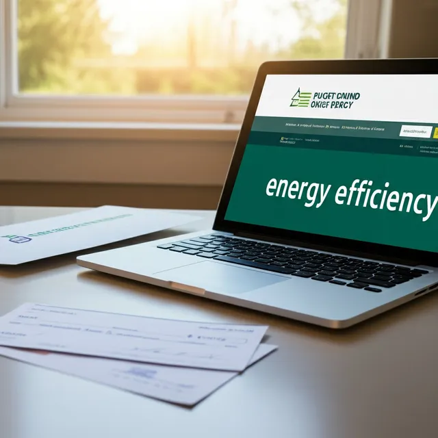 Homeowner reviewing a PSE rebate application with an insulation contractor in a Puget Sound area home